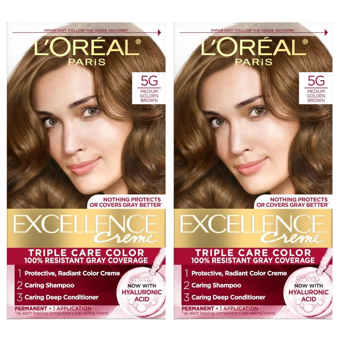 L`oreal Paris Excellence Crème Hair Color 5G Medium Golden Brown 2 Count by L'Oréal