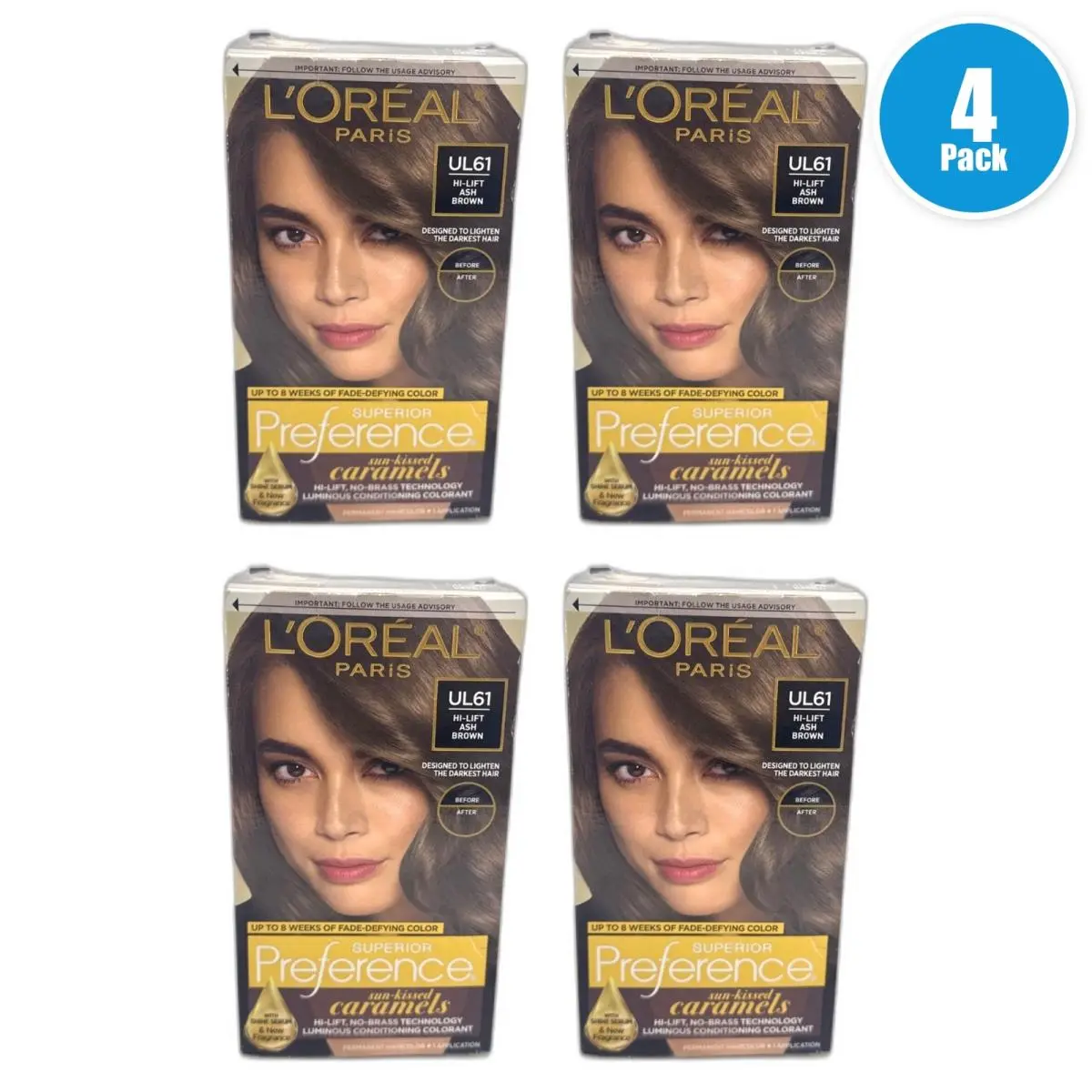 L`oreal Superior Preference UL61 Ultra Light Ash Brown Hair Color Pack of 4 by L'Oréal
