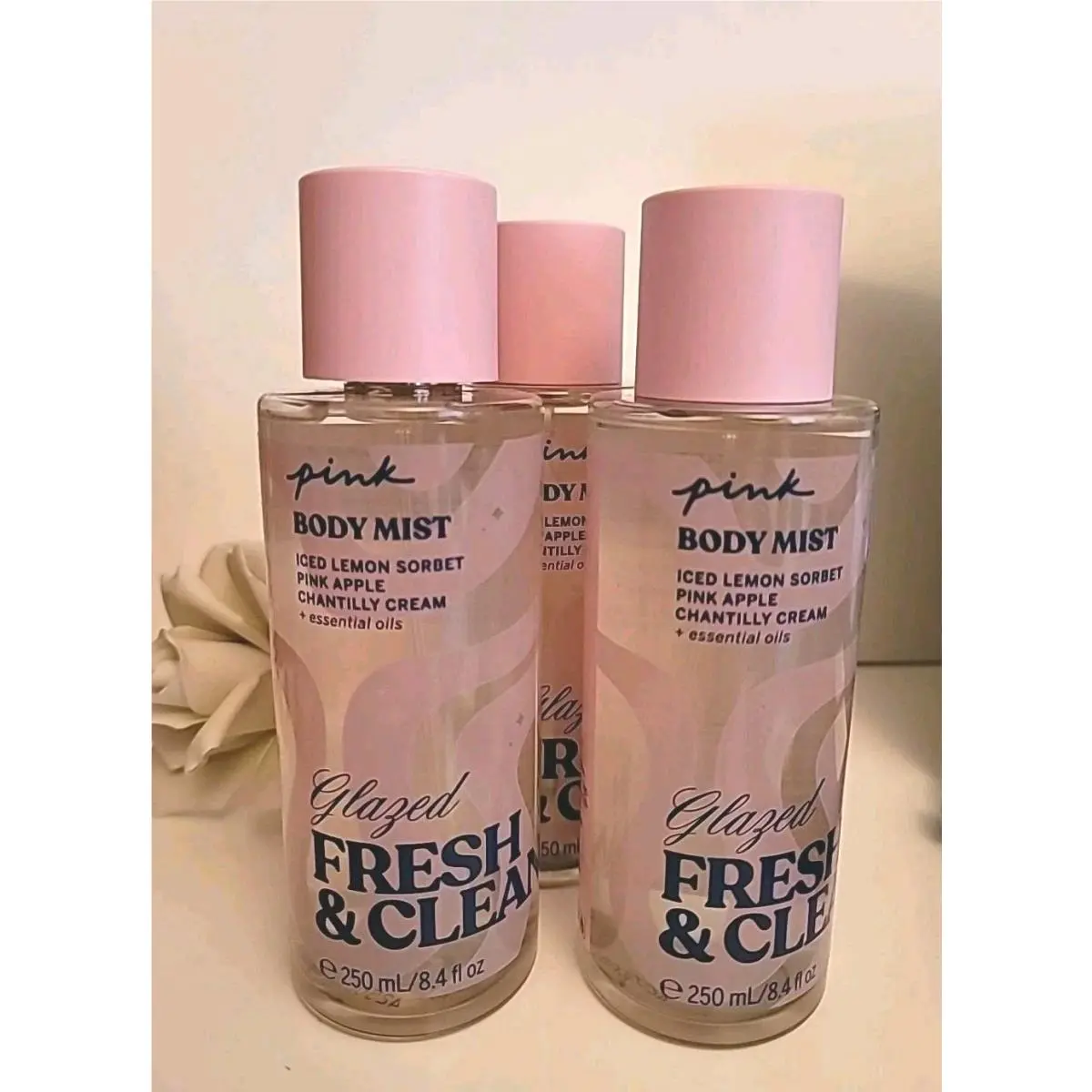 3x Pink Victoria`s Secret Glazed Fresh Clean Fragrance Body Mist Spray 8.4 oz