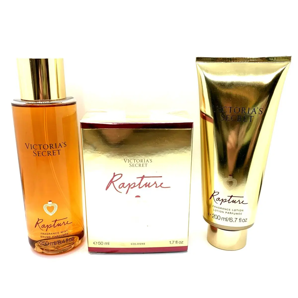3PC Victoria`s Secret Rapture Cologne Spray Lotion Fragrance Mist Set