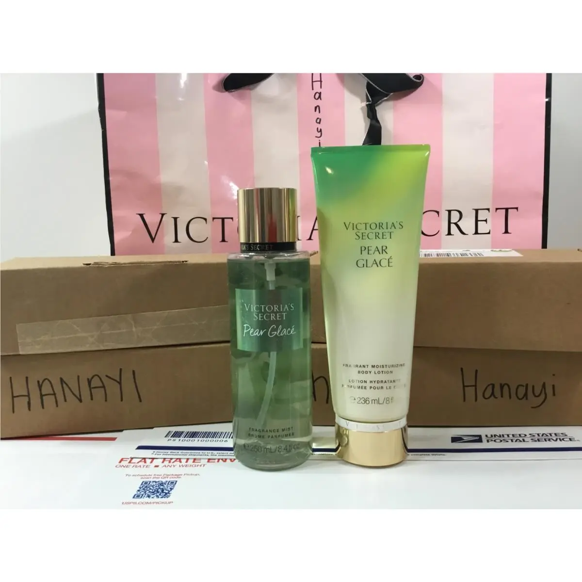 Victoria`s Secret Pear Glace Fragrance Mist 8.4 OZ Body Lotion Set 8 OZ V1