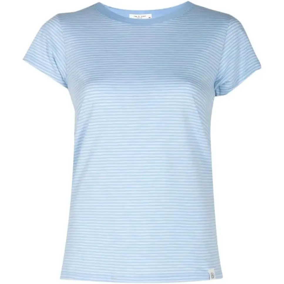 Rag Bone Women`s The Slub Stripe Tee Powder Blue Multi by Rag & Bone