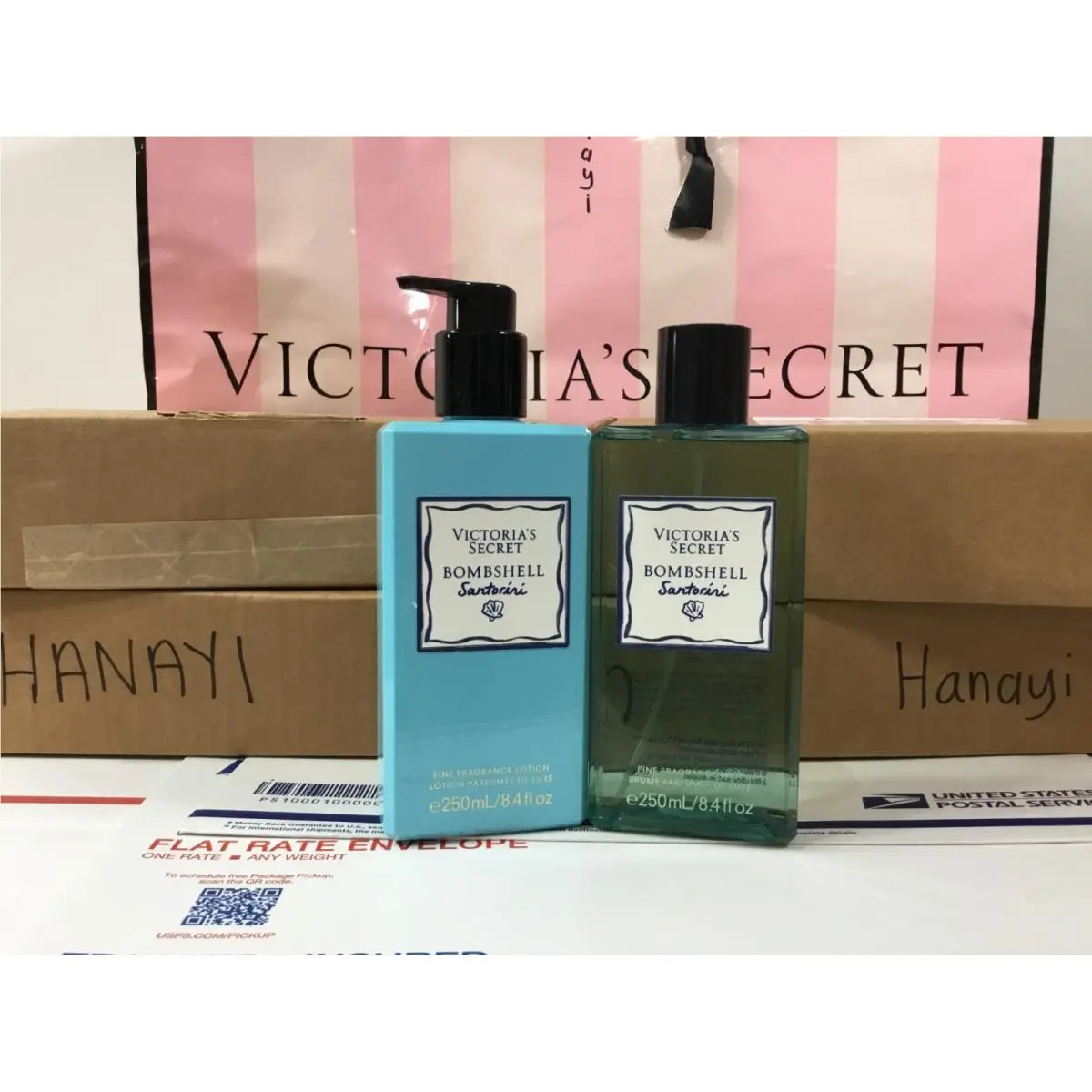 2PC Victoria`s Secret Bombshell Santorini Fragrance Mist Body Lotion Set