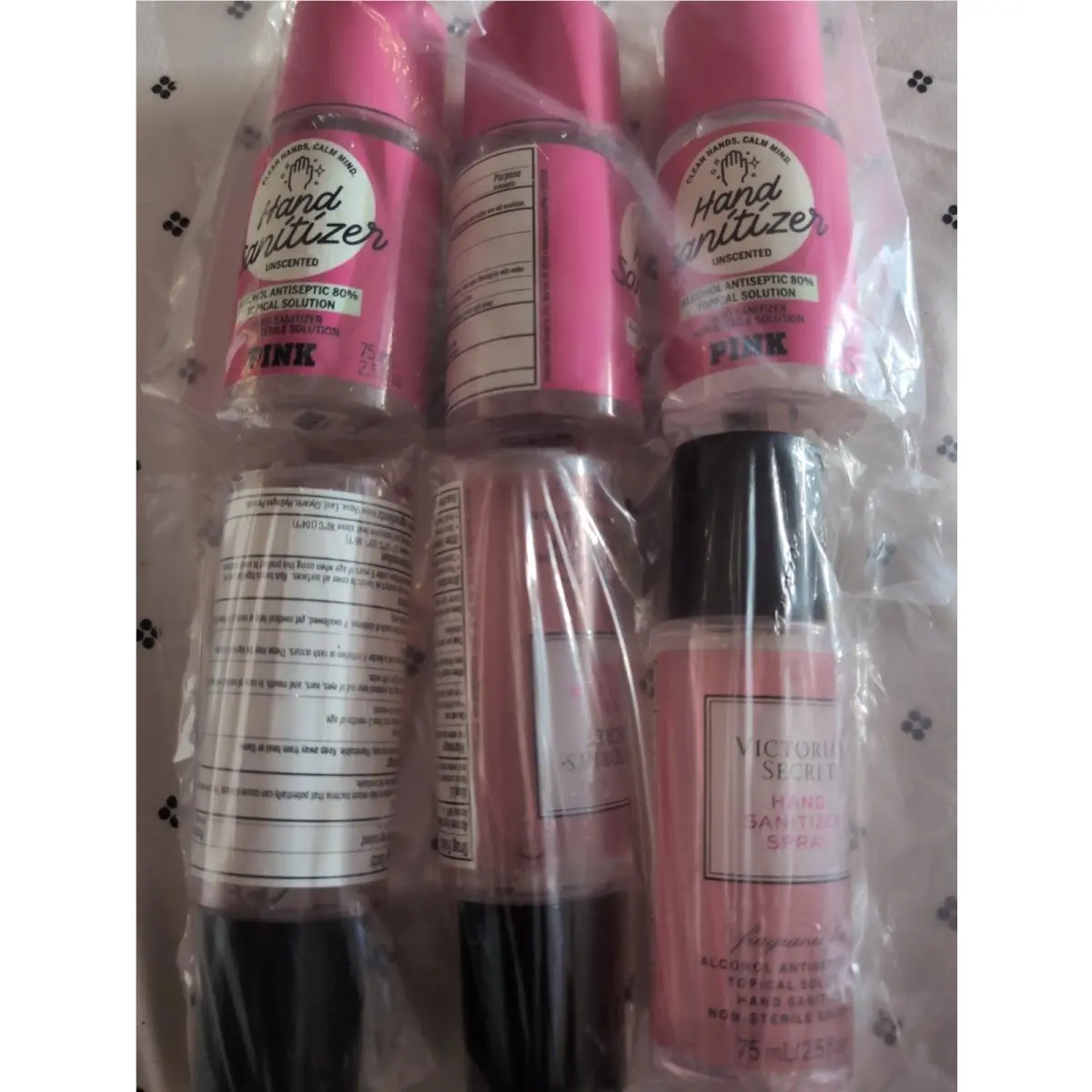 6 Victoria`s Secret Hand Sanitizer Spray Fragrance Free 2.5fl Oz Pink Unscented