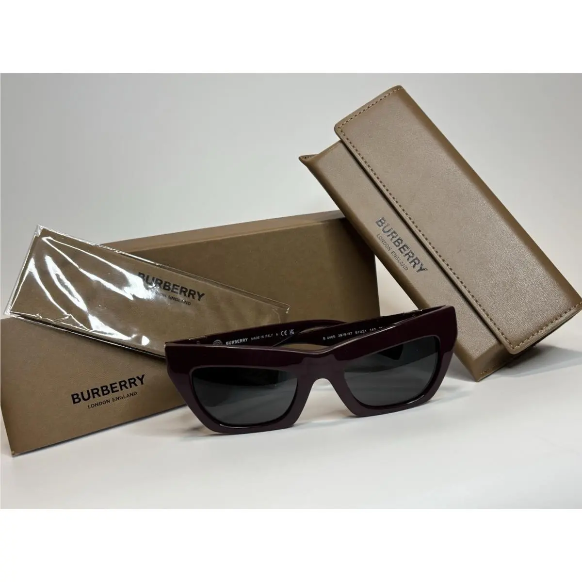 Bordeaux Cat Eye Sunglasses with Case Box by Burberry