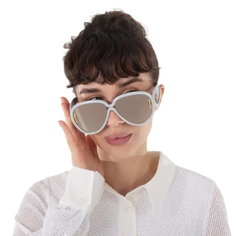 LW40132I 24C Women`s Designer Sunglasses White Sparkle Smoke Mirror by Loewe