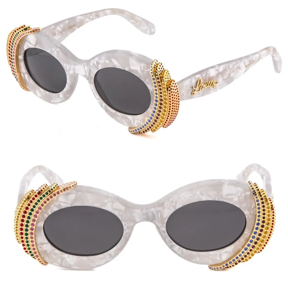 LW4142IS Paula Ibiza Pearl Shell Crystal 4142IS Chunky Oval Sunglass 24A by Loewe