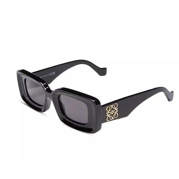 Chunky Anagram Rectangular Sunglasses 46mm Black Gold Logo Italy by Loewe