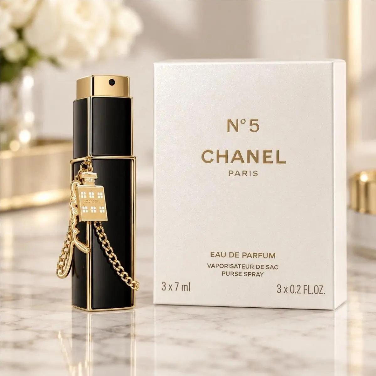 Chanel N°5 Eau de Parfum Purse Spray 3x7ml Limited Edition White Gold