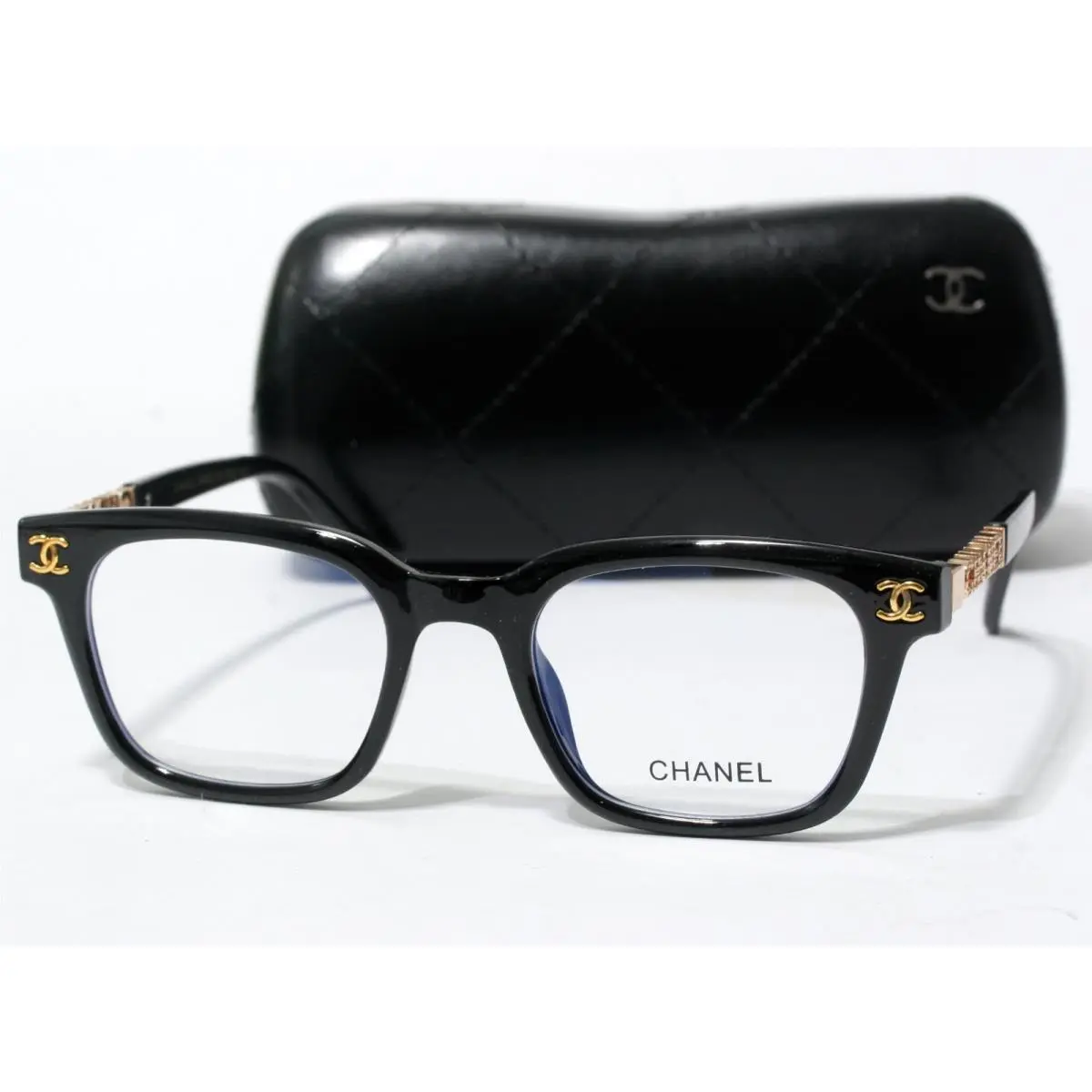 Women`s Chanel 2665 Square Shiny Black/ Gold Eyeglasses 67 17-145 with Case