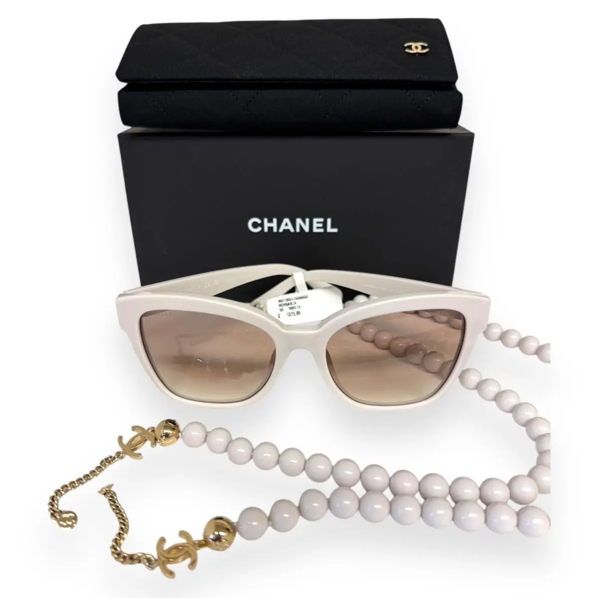 Chanel Sunglasses ch5487A 1697/13 Taupe Beige Gold CC Logo Chain with Case