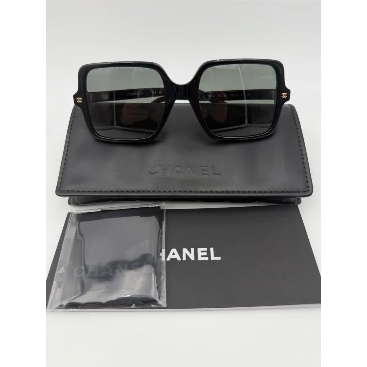 Chanel Sunglasses 71773A S2214 Black Gold Grey Square