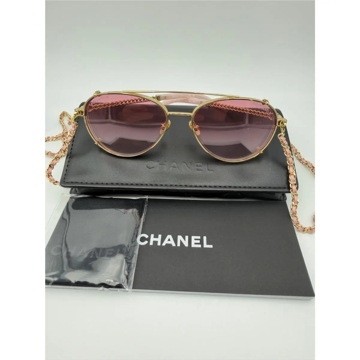 Chanel Sunglasses 4292 c 489/SB Gold Pink 56 16 140 2 in 1 Pilot Chain Calfsk