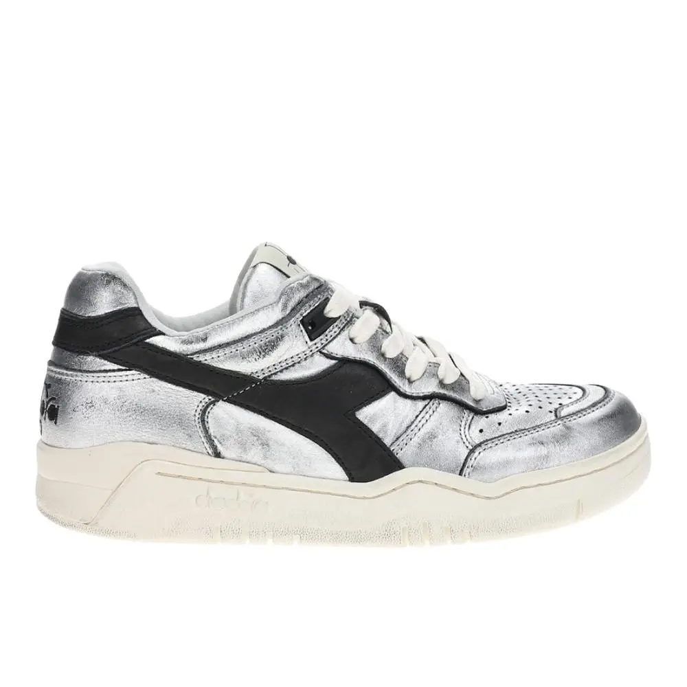 Diadora B.560 Used Metallic Lace Up B.560 Metallic Lace Up Womens Silver Sneakers Casual Shoes 181203