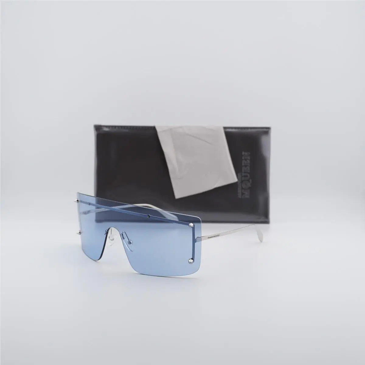 Alexander Mcqueen AM0412S 004 Silver/light Blue 99-1-130 Sunglasses by Alexander McQueen