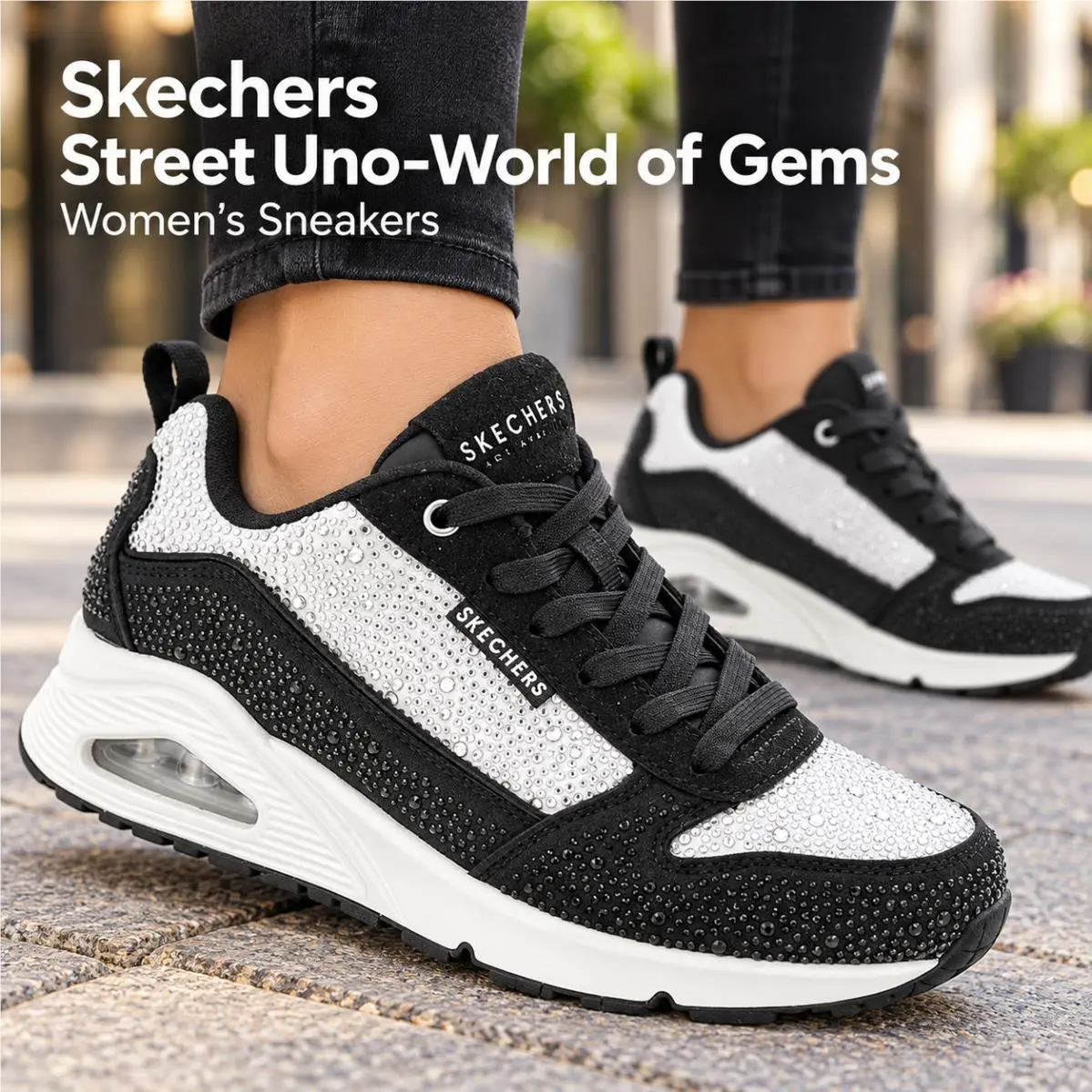 Street Uno-world of Gems Women’s Sneakers Black/white/black by Skechers