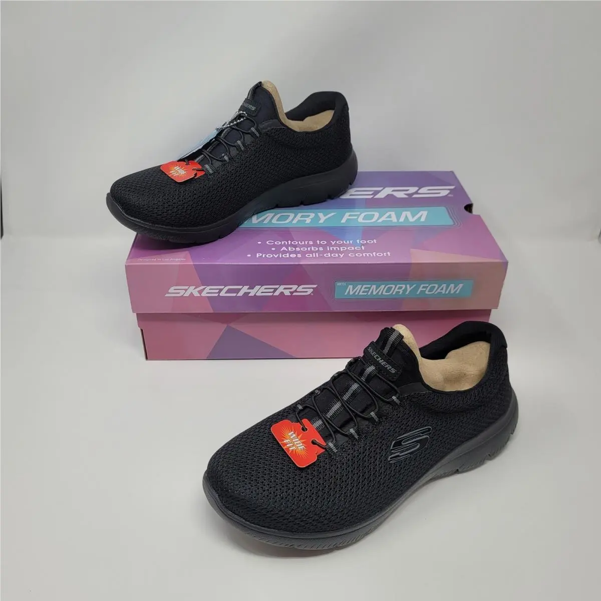 Summits Calm Harmony Black Slip On Sneakers Memory Foam Bungee 7.5W by Skechers