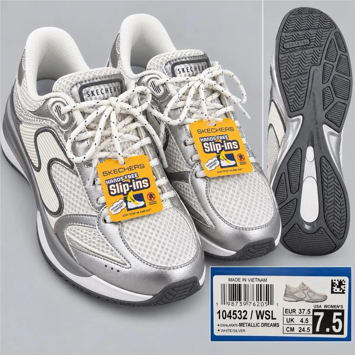 Slip-ins Exhilarate Women’s 7.5 White Silver Sneakers 104532 by Skechers