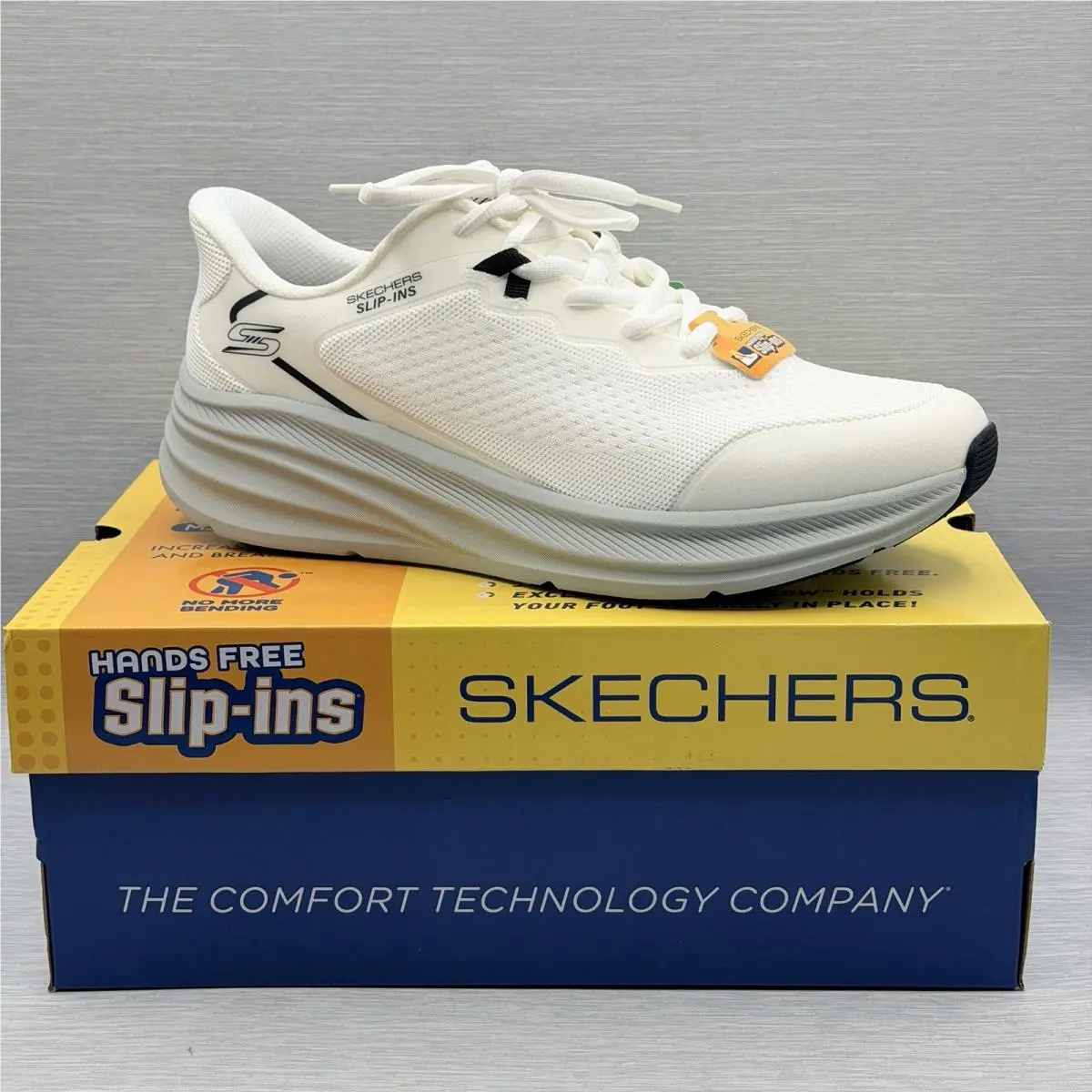 Bobs Slip Ins Men`s 10.5 White Gray Max Cushioning Sneakers 118431 by Skechers