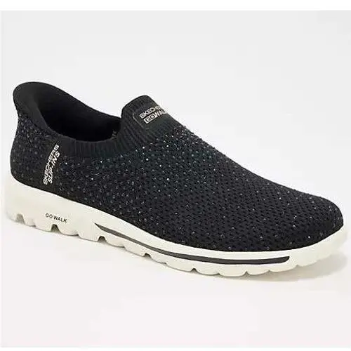 Women Go Walk Travel Amara Black Rhinestone Slip-on Sneakers Size 7.5 by Skechers