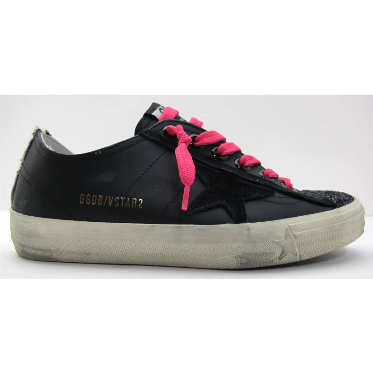 36/6US Women`s Black Leather V-star 2 Sneakers Suede Star by Golden Goose