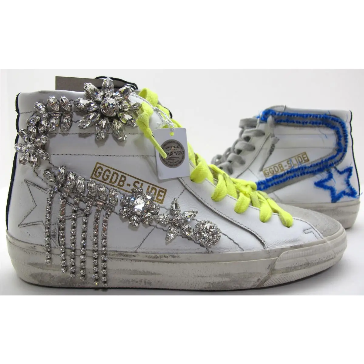 35/5US Slide Ltd Leather Sneakers W/swarovski Chandelier-effect by Golden Goose