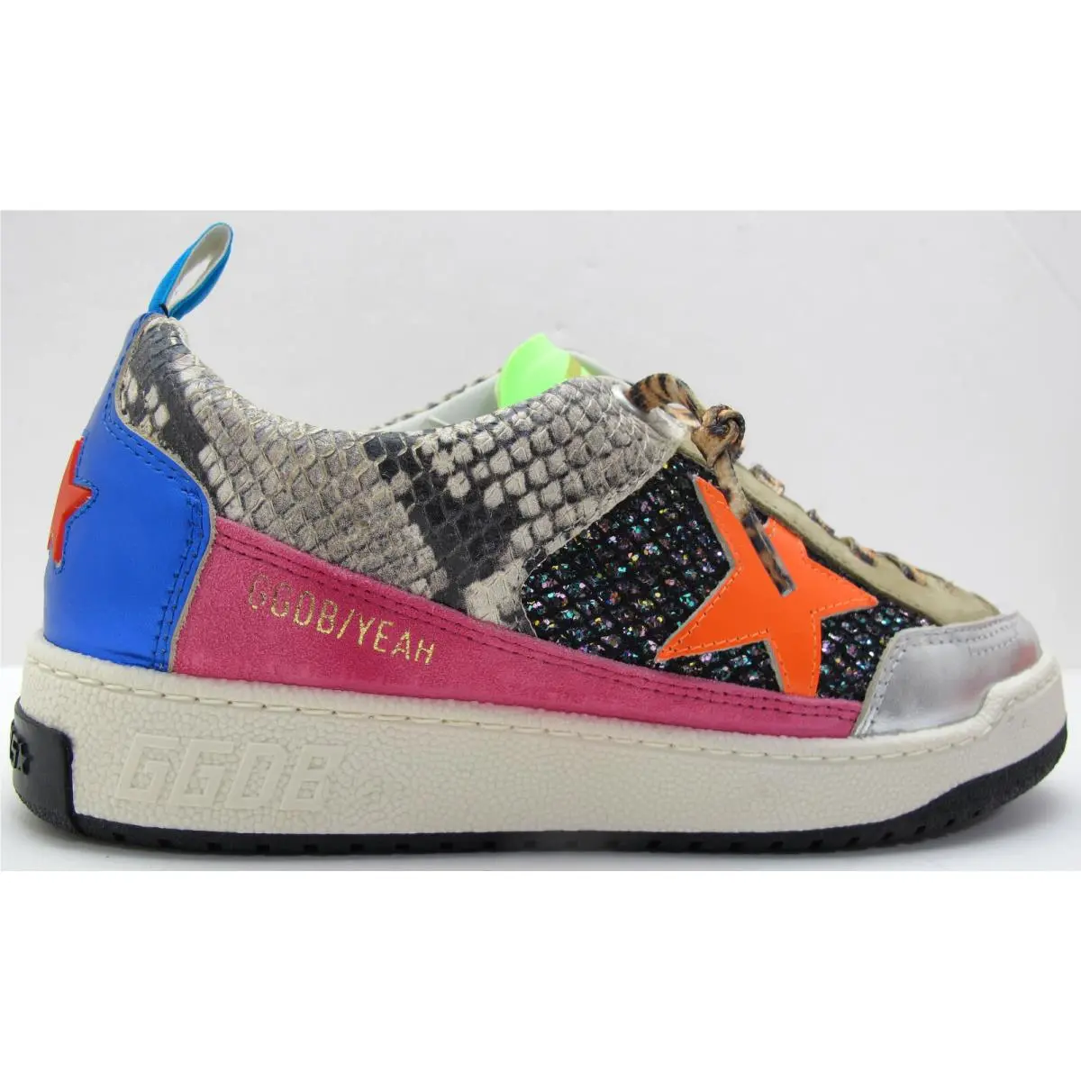 36/6US Women`s Snakeskin-print Yeah Sneakers W/orange Star by Golden Goose
