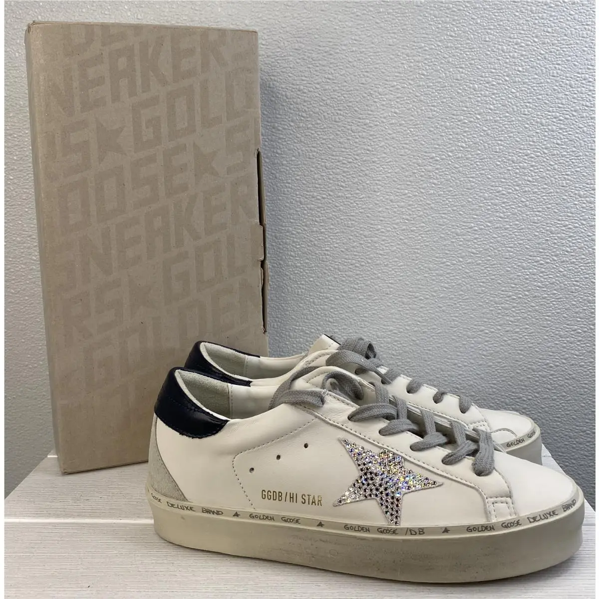 Hi-star Crystal Women`s Size US8 EU38 White Leather Casual Sneakers by Golden Goose