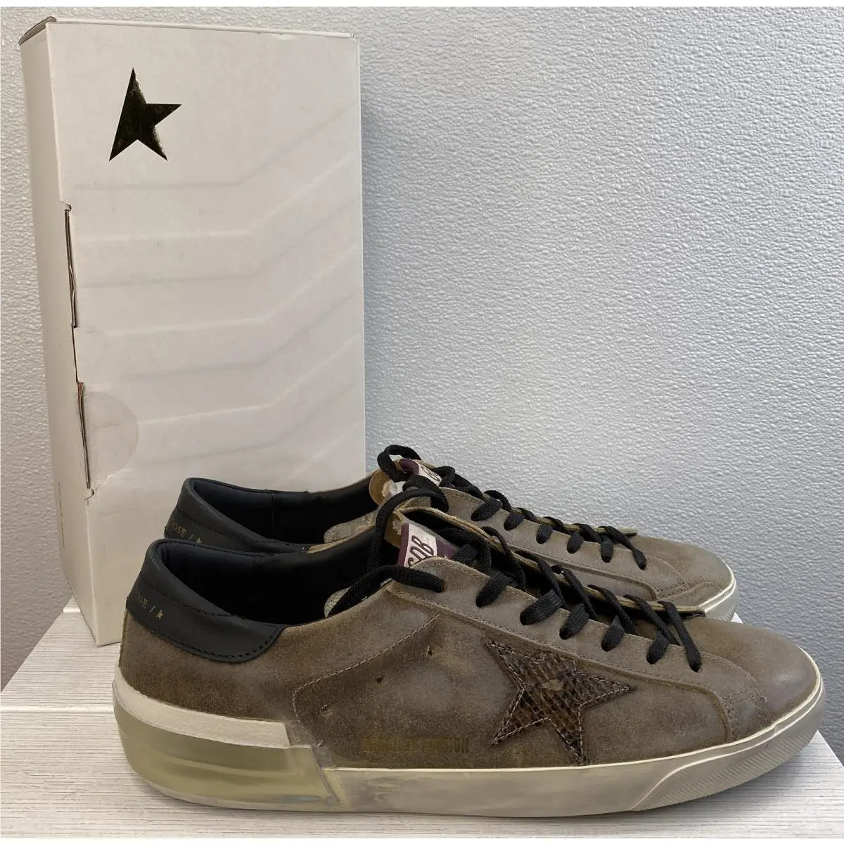 Super Star Men`s US13 EU46 Waxed Brown Suede Python Star Sneakers by Golden Goose