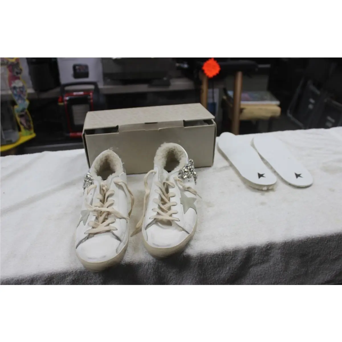 Super-star Crystal Embellished Women`s Sneakers White Size 41 by Golden Goose