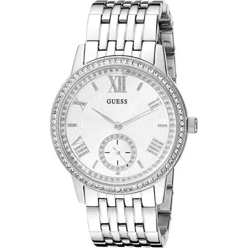 Classic Silver Tone 39mm White Dial Gem-set Bezel Women`s Watch U0573L1 by Guess