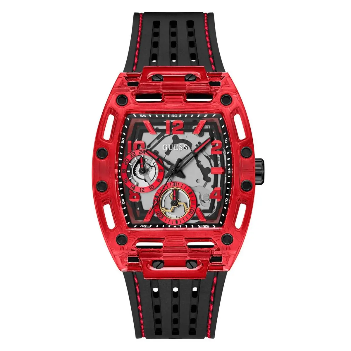 Men`s 41mm Watch - Black Strap Dial Red Case Black/black/red by Guess