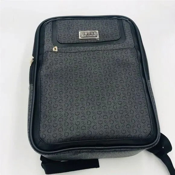 Los Angeles Charcoal Black Monogram Laptop Backpack Padded Straps by Guess