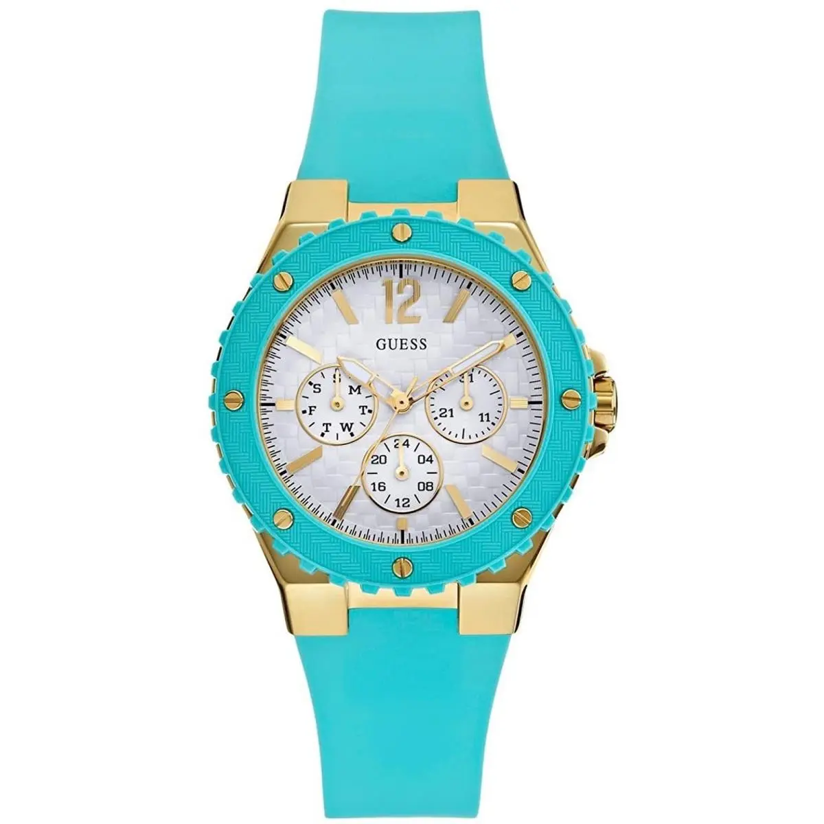 Women`s Turquoise Blue Rubber Strap White Gold Dial Sport Watch U0149L3 by Guess