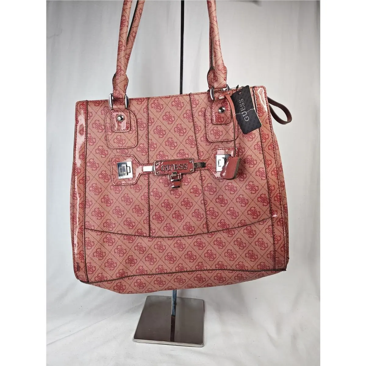 Reveal Red Monogram Tote Bag Purse SV305124 Leopard Lining by Guess