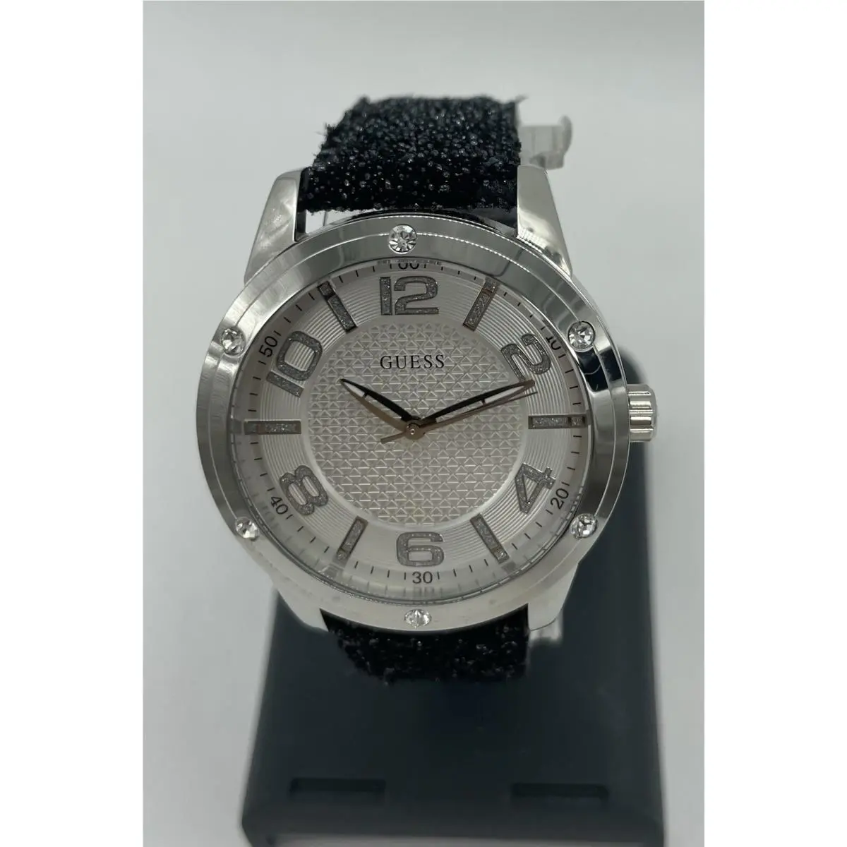 Waterpro Black Leather Strap Silver Dial 40mm Women`s Watch U0751L1 by Guess