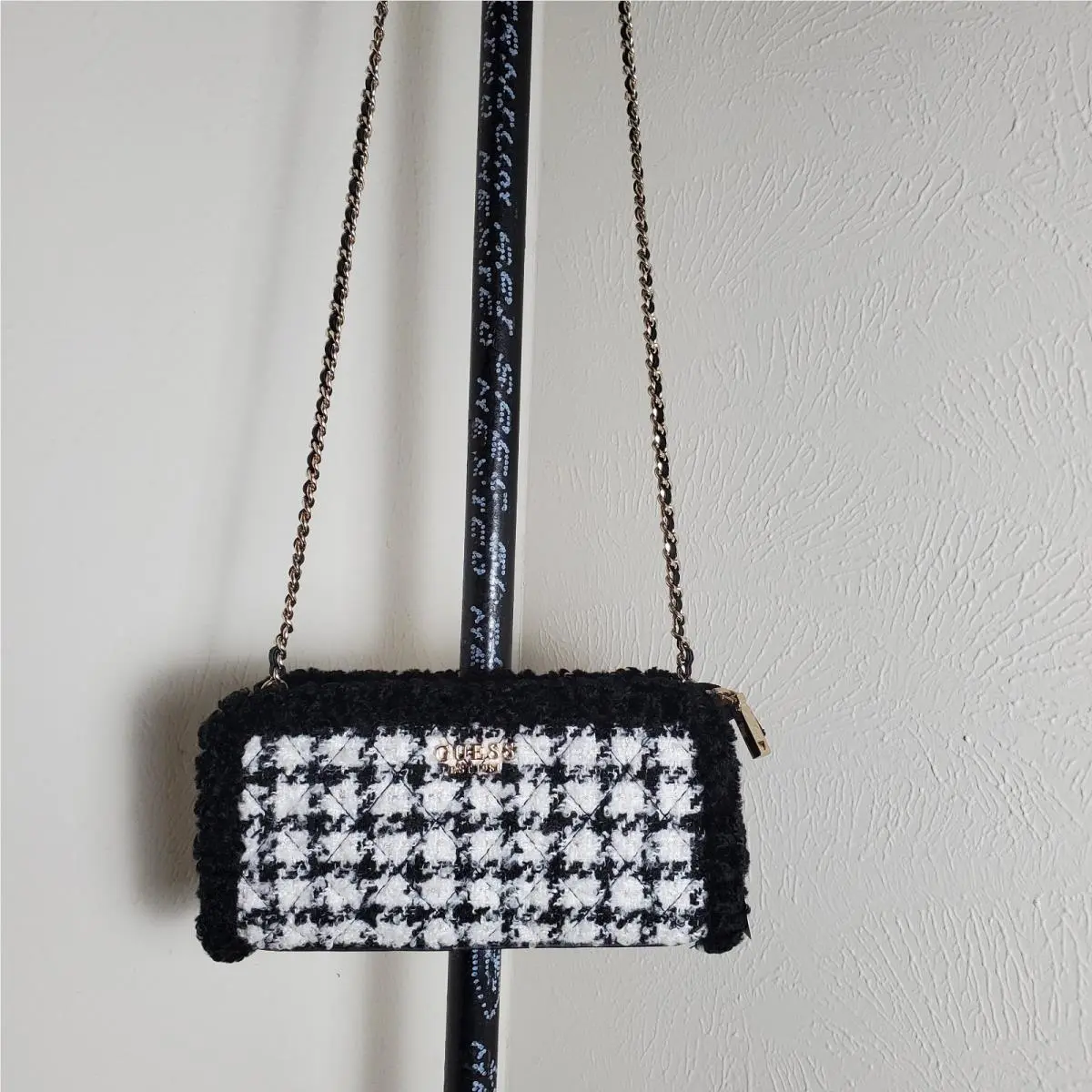 Cristi Top Zip Crossbody Bag Black and White 9.5W 5 H 2 D by Guess