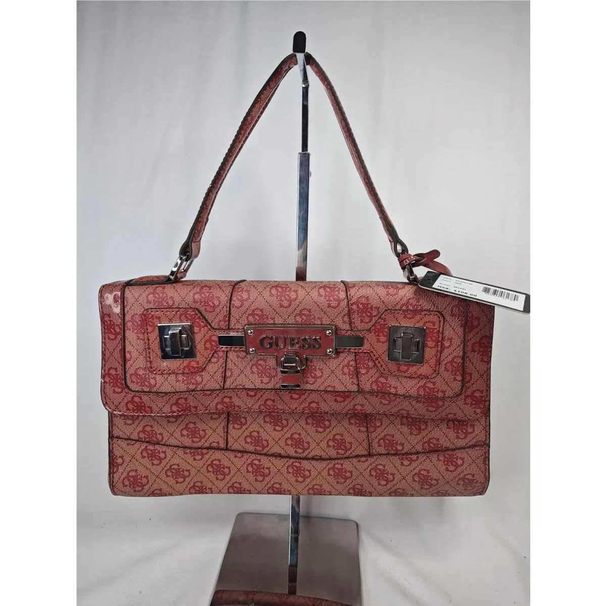 Reveal Red Monogram Flap Shoulder Bag Purse SV305120 Leopard Lining by Guess