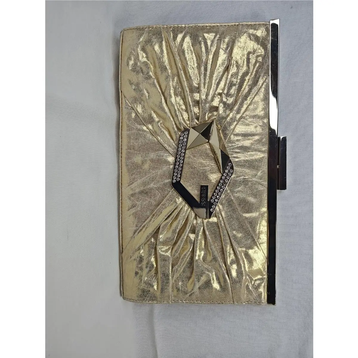Guess Ashanti Gold Metallic Rhinestone Frame Clutch Wallet Crossbody Bag