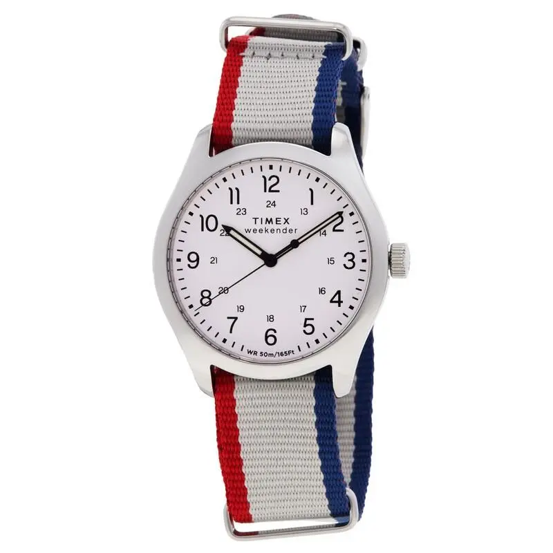 Weekender 39mm White Dial Striped Fabric Slip-thru Mens Watch TW2Y15500 by Timex