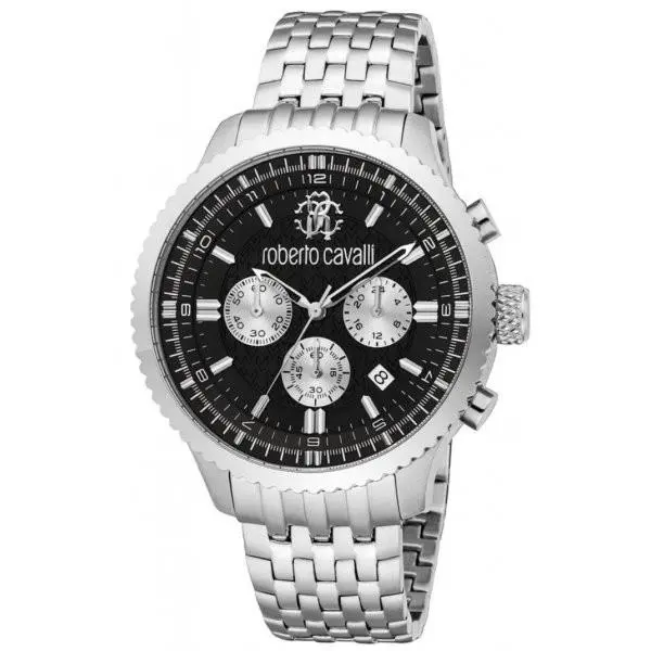 Men`s RC5G127M0105 Black Guilloche Dial Chronograph Quartz Watch by Roberto Cavalli
