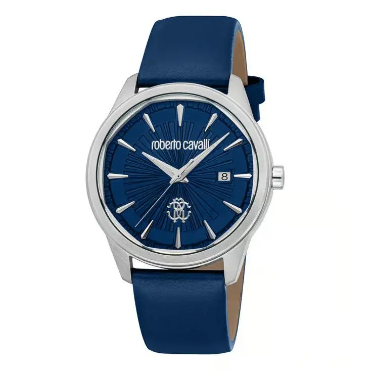 Men`s RC5G134L0025 Blue Guilloche Dial Leather Quartz Watch by Roberto Cavalli