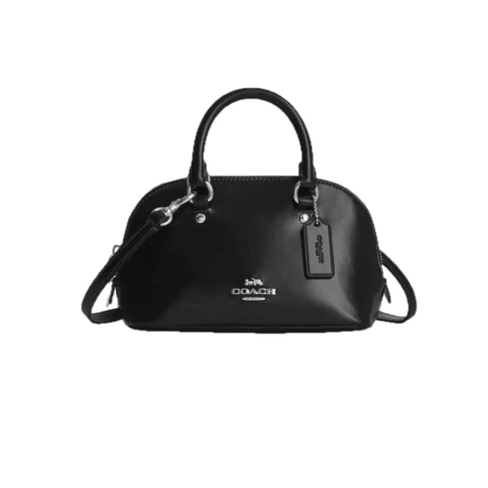 Laurel Satchel Bag with Black Smooth Leather Silver Hardware by Coach