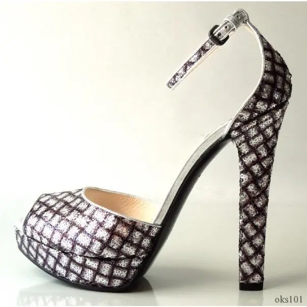 Silver Black Sequin Ankle Strap Heels Shoes Gorgeous by Bottega Veneta