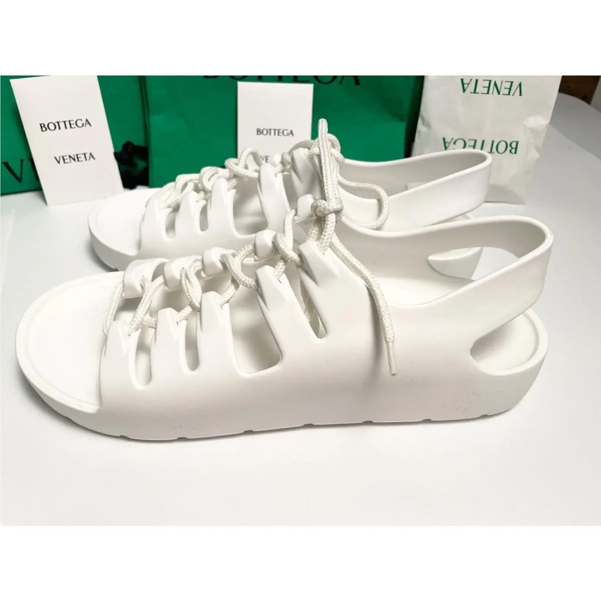 Women`s 667220 White Lace-up Open Sandals Shoe sz 37 by Bottega Veneta