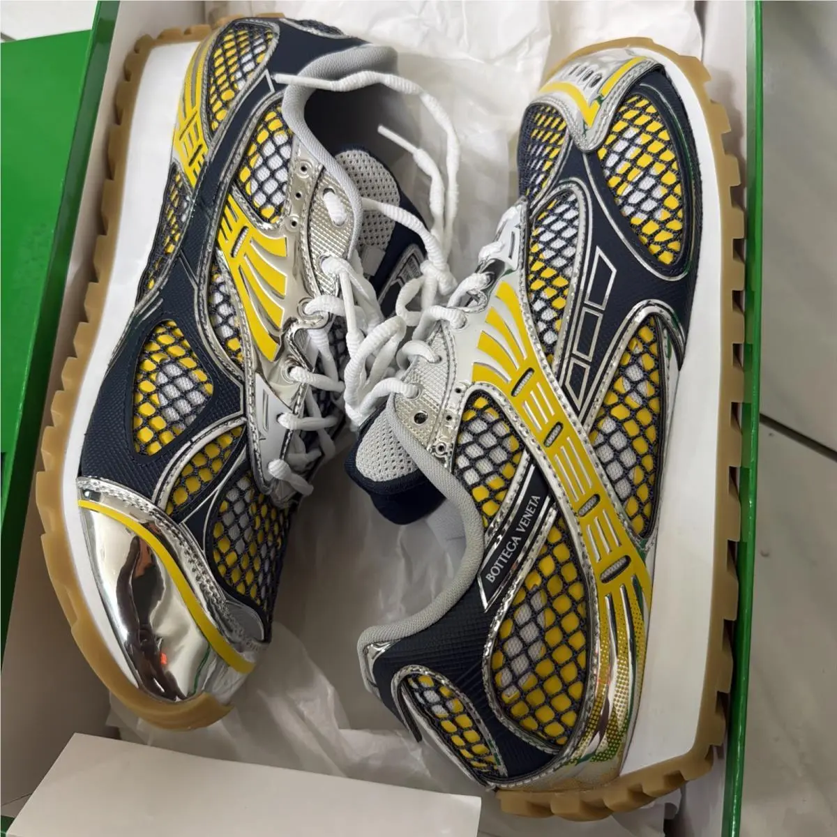 Orbit Men’s Low Lace-up Athletic Sneakers Silver Yellow 44 Taxi by Bottega Veneta
