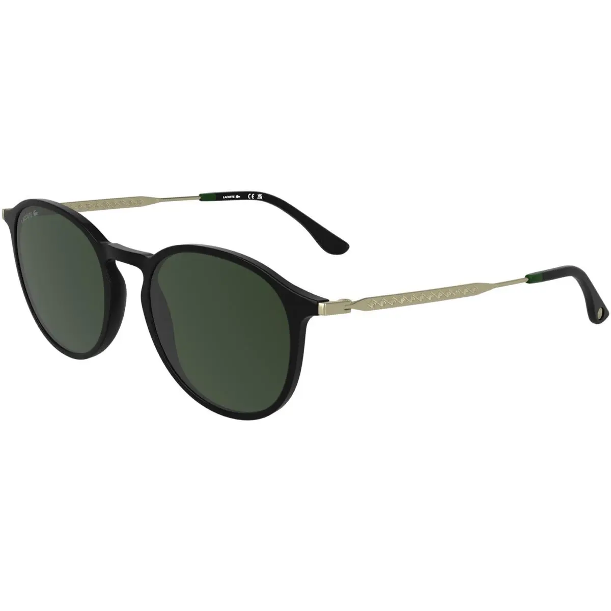 Round Sunglasses w/ Slim Temples - L6061SN - Made in Vietnam Black/Green (001) by Lacoste