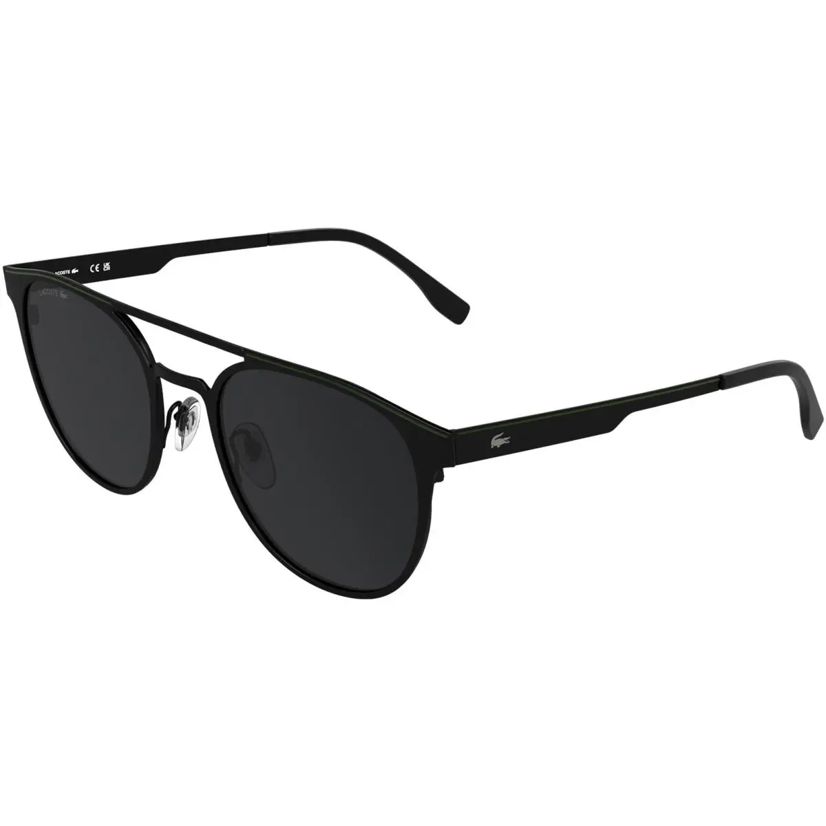 Slim Round Aviator Sunglasses - L275S - Made in Vietnam Matte Black/Grey (002) by Lacoste