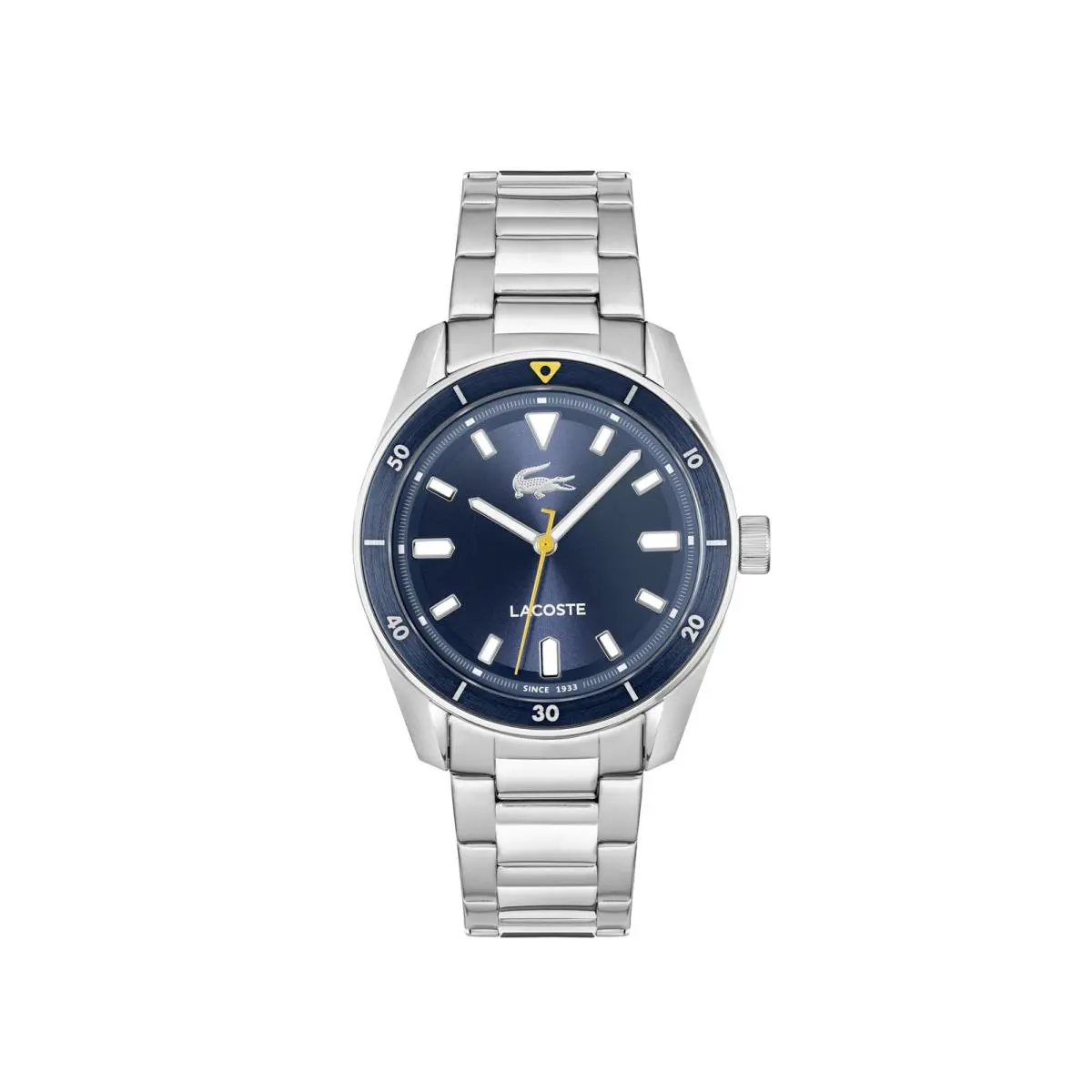 Lacoste Boston Men`s 3H Quartz Watch Stainless Steel Bracelet - Silver-blue
