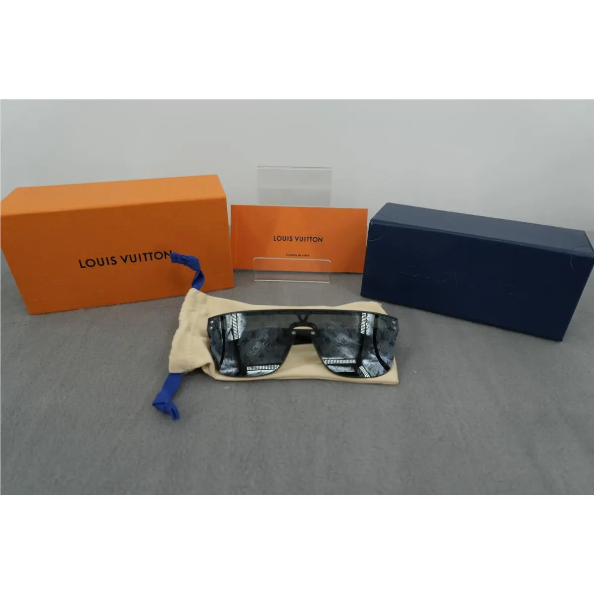 Louis Vuitton Sunglasses Black Shield Monogram Grey Z1082E 93L Rimless